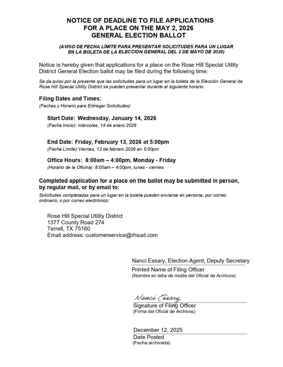 Notice of Deadline to File Applications for Place on the Ballot