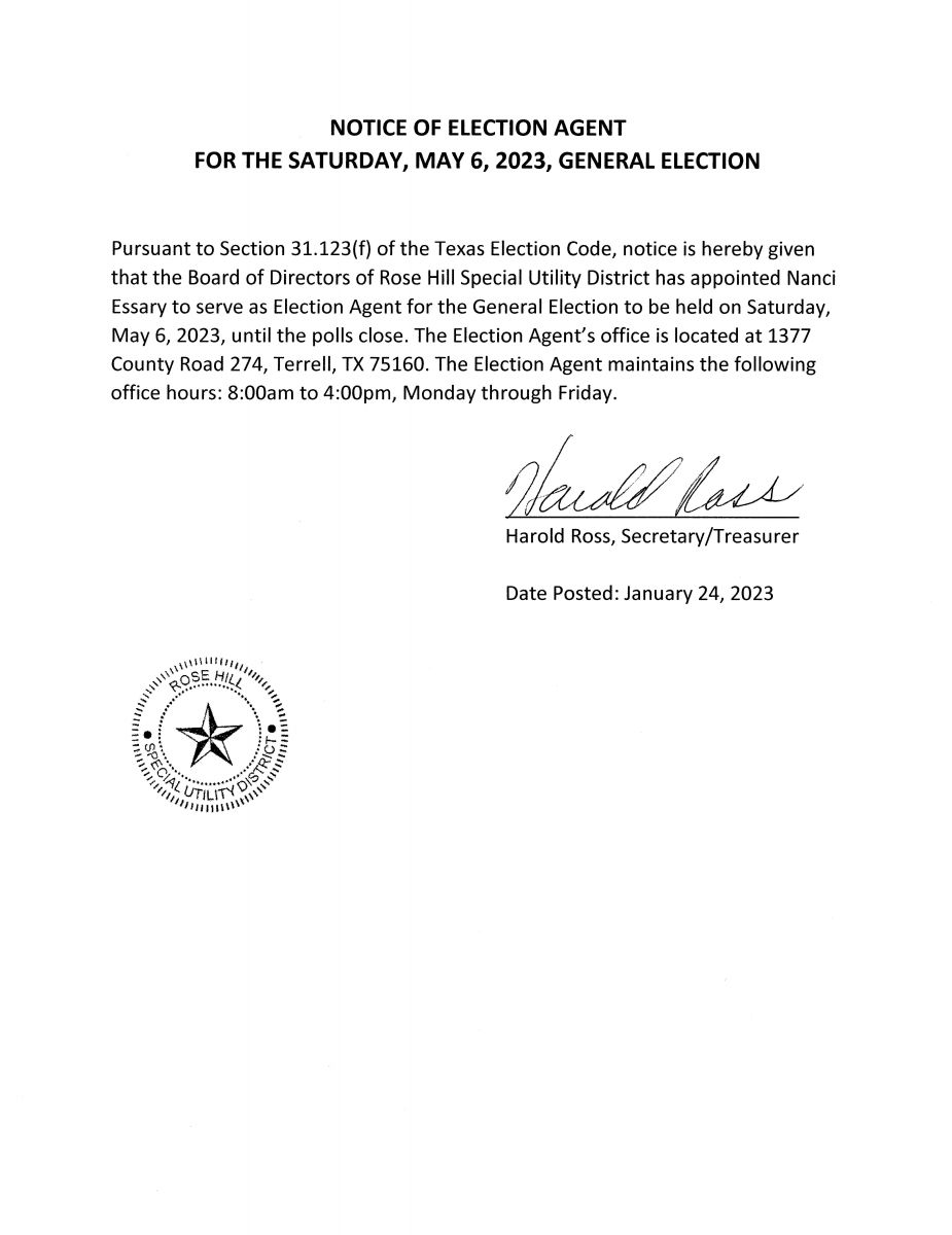 Notice of Election Agent