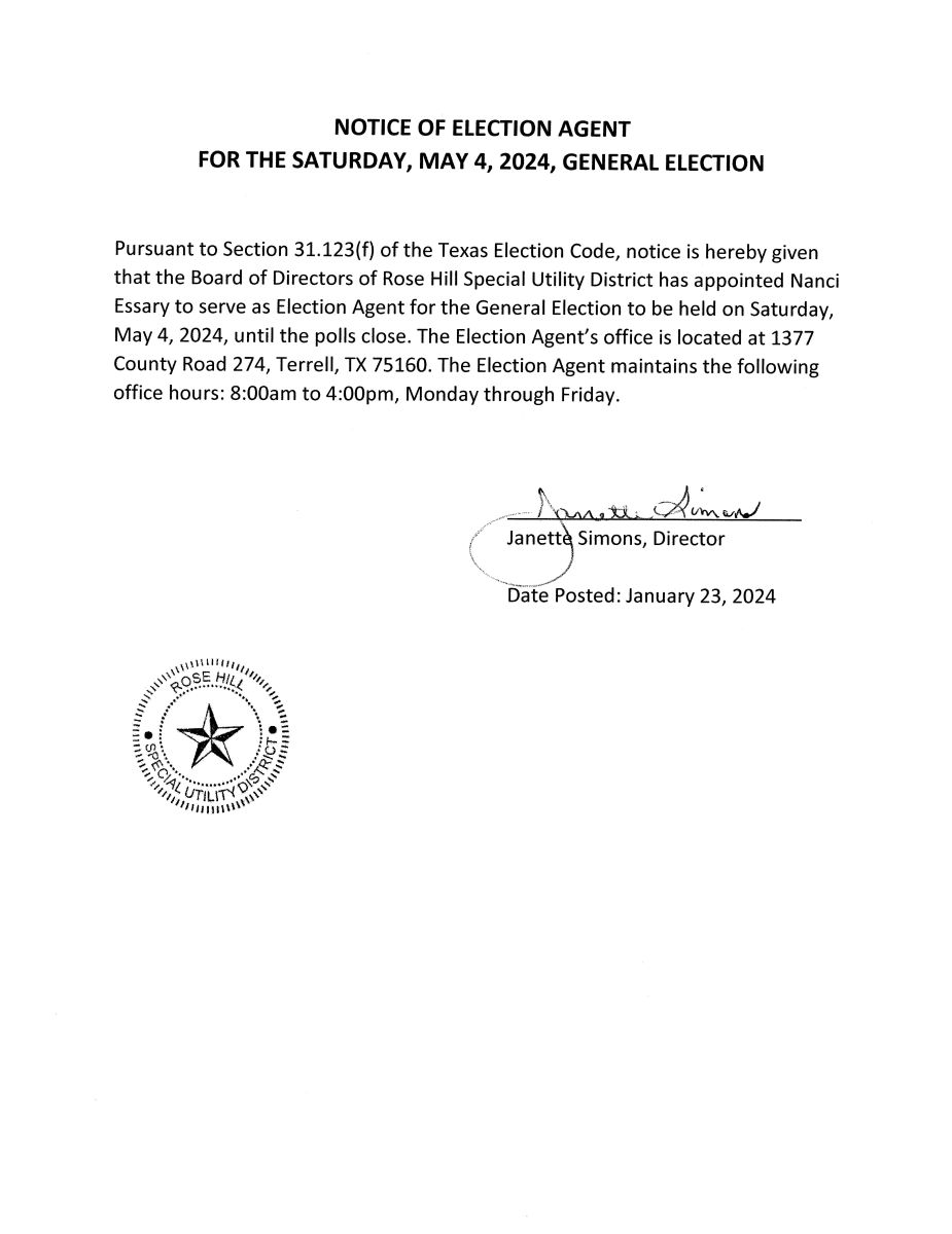 Notice of Election Agent