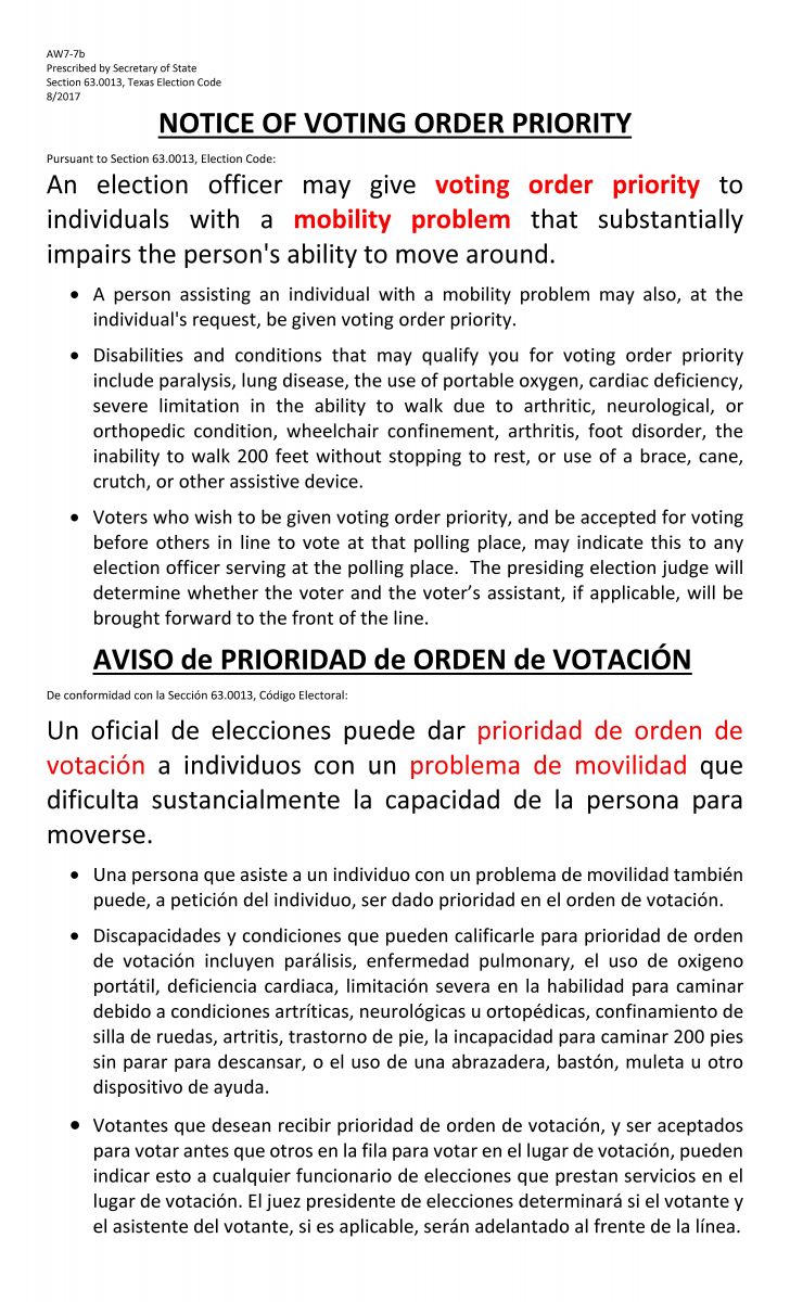 Notice of Voting Order Priority